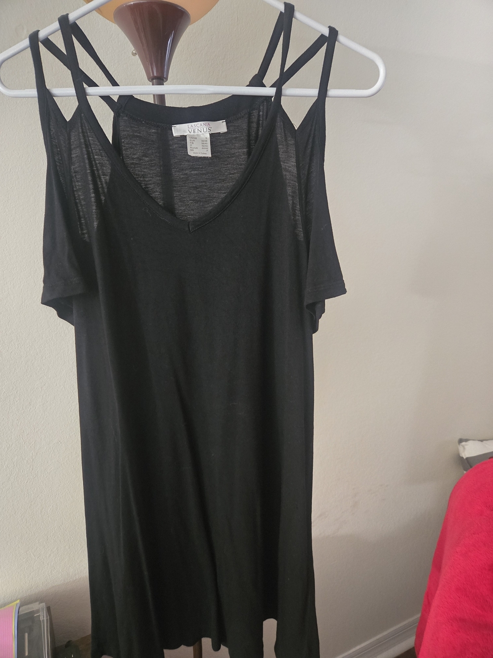 VENUS Black Cold-Shoulder V-Neck Tank with Double Straps